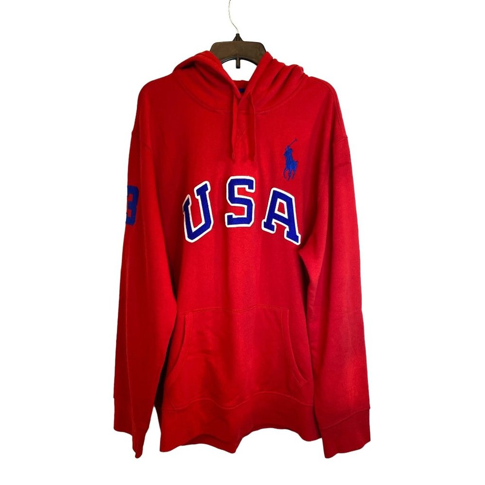 POLO RALPH LAUREN MEN'S RED USA LARGE PONY HOODIE SZ XXL